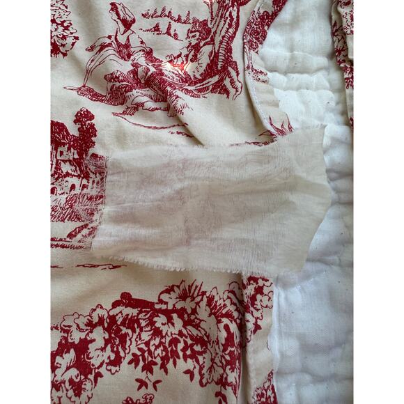 French country Toile quilted pillow shams red white reversible standard set 2 - Picture 7 of 16